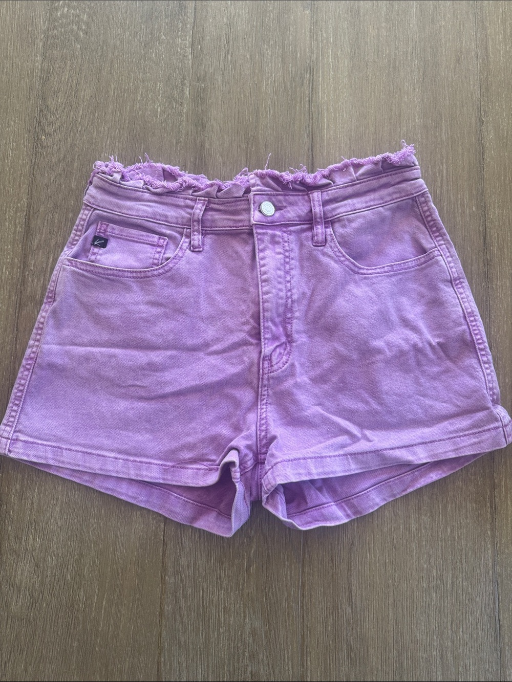 High-Rise Purple Frayed Waist Denim Shorts